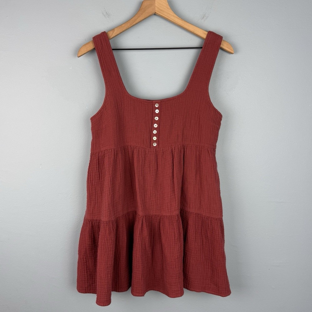Urban Outfitters Gauze Mini Flock Sleeveless‎ Dress Burgundy Women's Size Small
